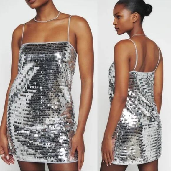 Reformation Dresses & Skirts - REFORMATION Alisha Silver Sequin Dress US 12 NWT